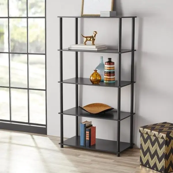 Mainstays No Tools 5-Shelf Bookcase, 57.48 in Tall Open Back Bookshelf with 13.5 in Shelf Spacing, Tool-Free Assembly Display Shelf for Living Room Bedroom Dorm Kids Room
