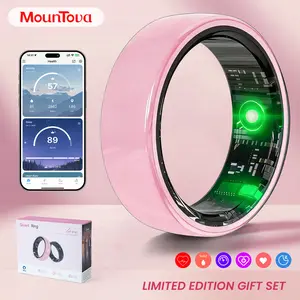 #6-#11 Pink White & Black Ceramic Smart Rings for Women & Men,Waterproof Wearable Fitness Trackers,Heart Rate,Stress & Cycle Monitor,Sleep Tracker, IP68 Waterproof,5-7 Day Battery, iOS & Android Compatible with Charging Case,Couple Gift