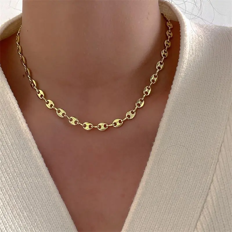 Kuziduocai 316L Stainless Steel 2025 New Fashion Jewelry Coffee Bean Pig Shape Nose Charm Chain Necklaces Bracelets For Women