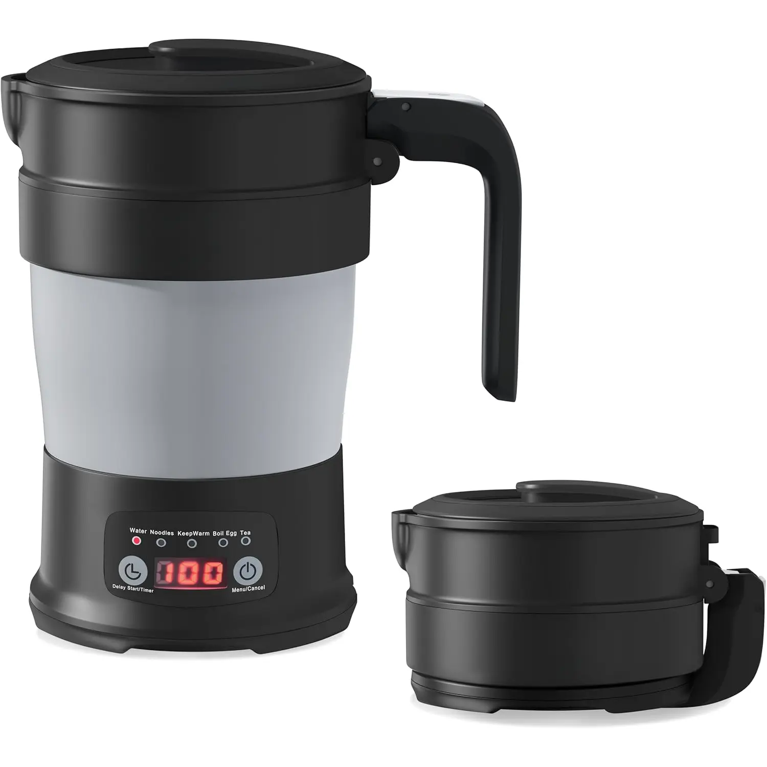 Travel Electric Kettle, 700ML Foldable Small Electric Kettle , Portable Kettle with Multifunctional Panel, Collapsible Hot Water Kettle with Keep Warm & Delay Start, 110V Black