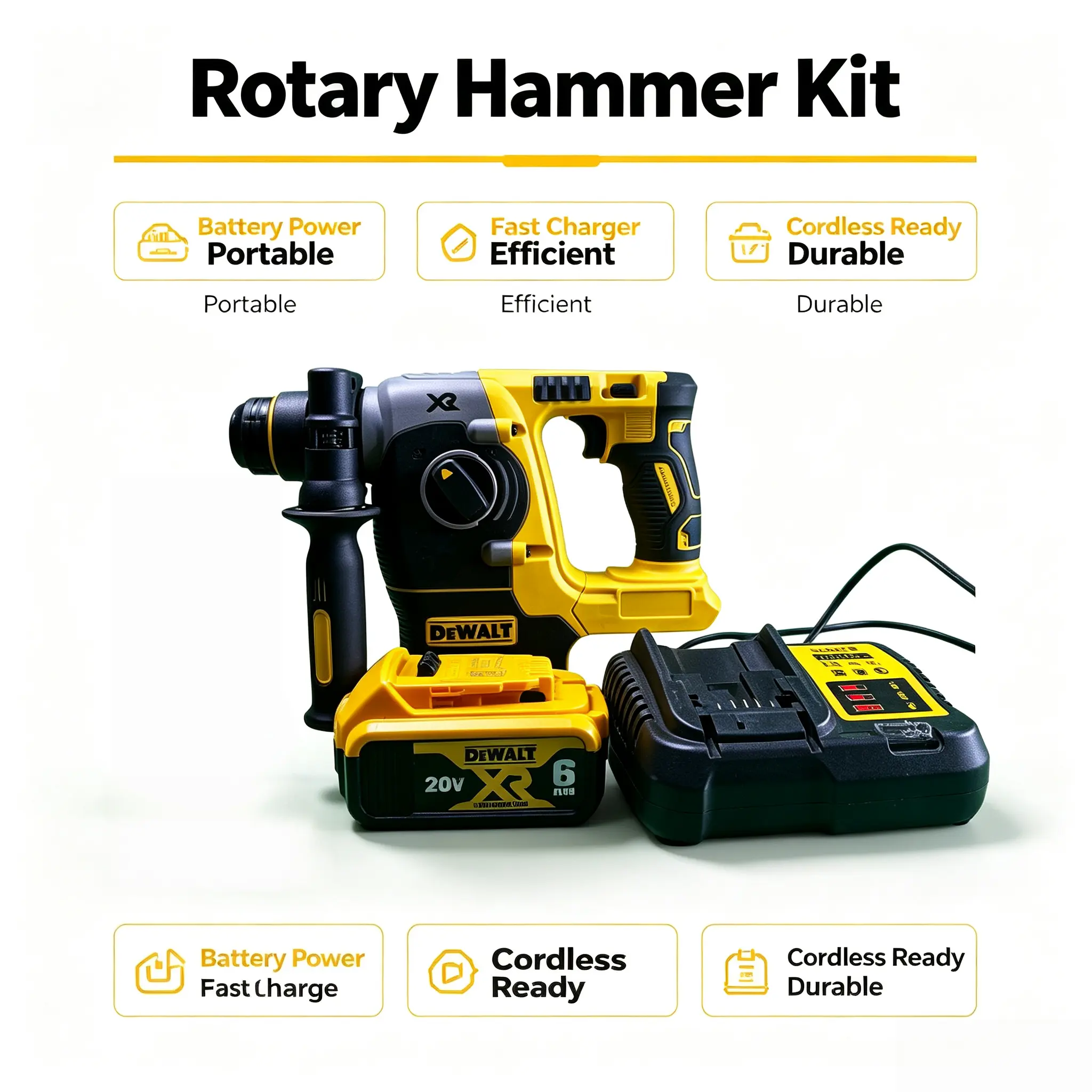 DeWALT 273 Brushless Cordless Rotary Hammer - Variable Speed, Adjustable Auxiliary Handle, Dustproof Structure, Lightweight Low-Vibration for Concrete Drilling, Home Renovation