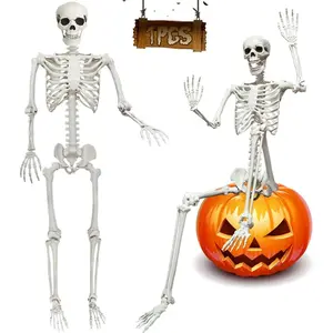 5.9FT Poseable Life Size Skeleton, Plastic Full Size Human Skeleton with Movable Joints for Halloween Garden Party Decoration