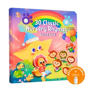 30 Classic Nursery Rhymes Sound Book USB-C Rechargeable Musical Book with 30 Interactive Song Buttons 16 Pages of Illustrations and Built-in Speaker