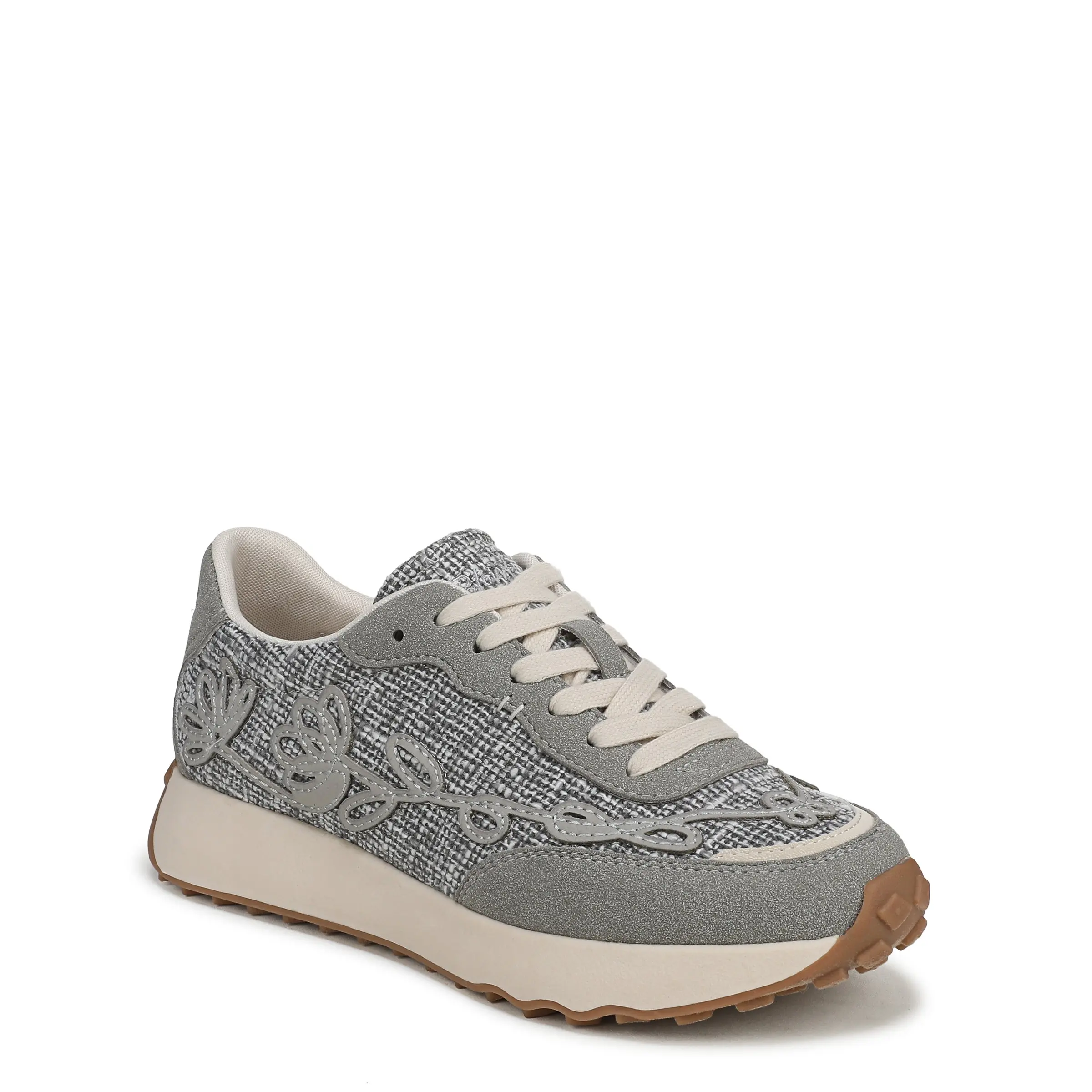 Blowfish Malibu Women's Driftbloom Floral Lightweight Platform Sneakers, Casual Faux Suede Low Top Shoes with a Round Toe, Eva Sole, 1.75 Inch Heel, Textured Faux Suede/Tweed, Everyday, Casual Wear