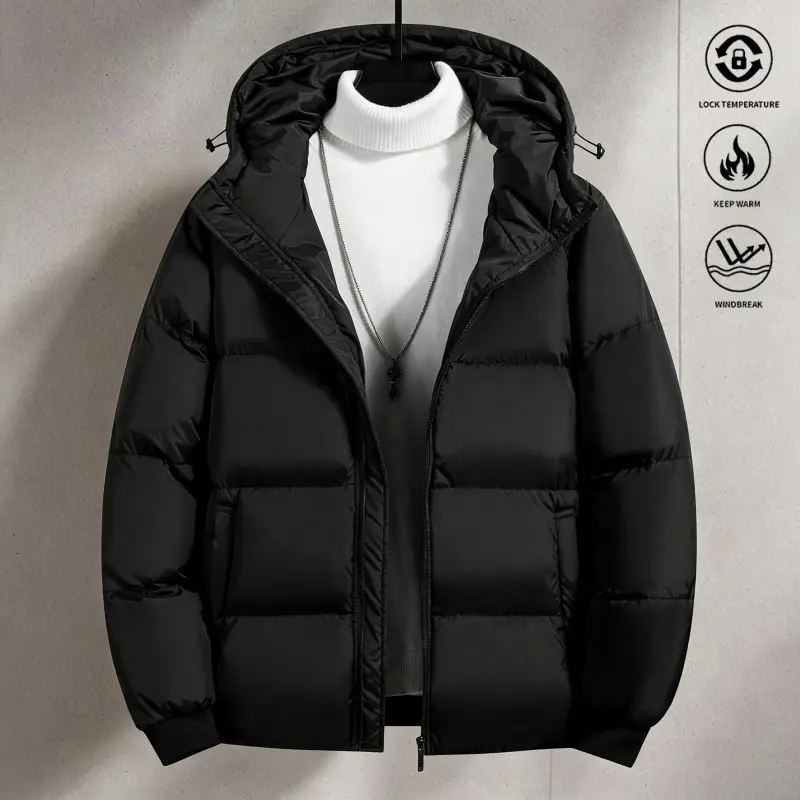 Men’s Hooded Puffer Coat, for Daily Commuting & Winter Outdoor Activities, Warm Winter Outerwear