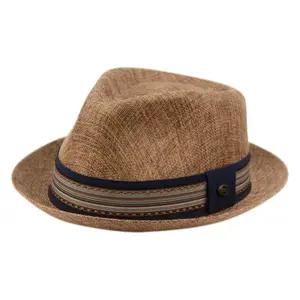 Men's Linen Fedora Sun Hat with Stripe Band