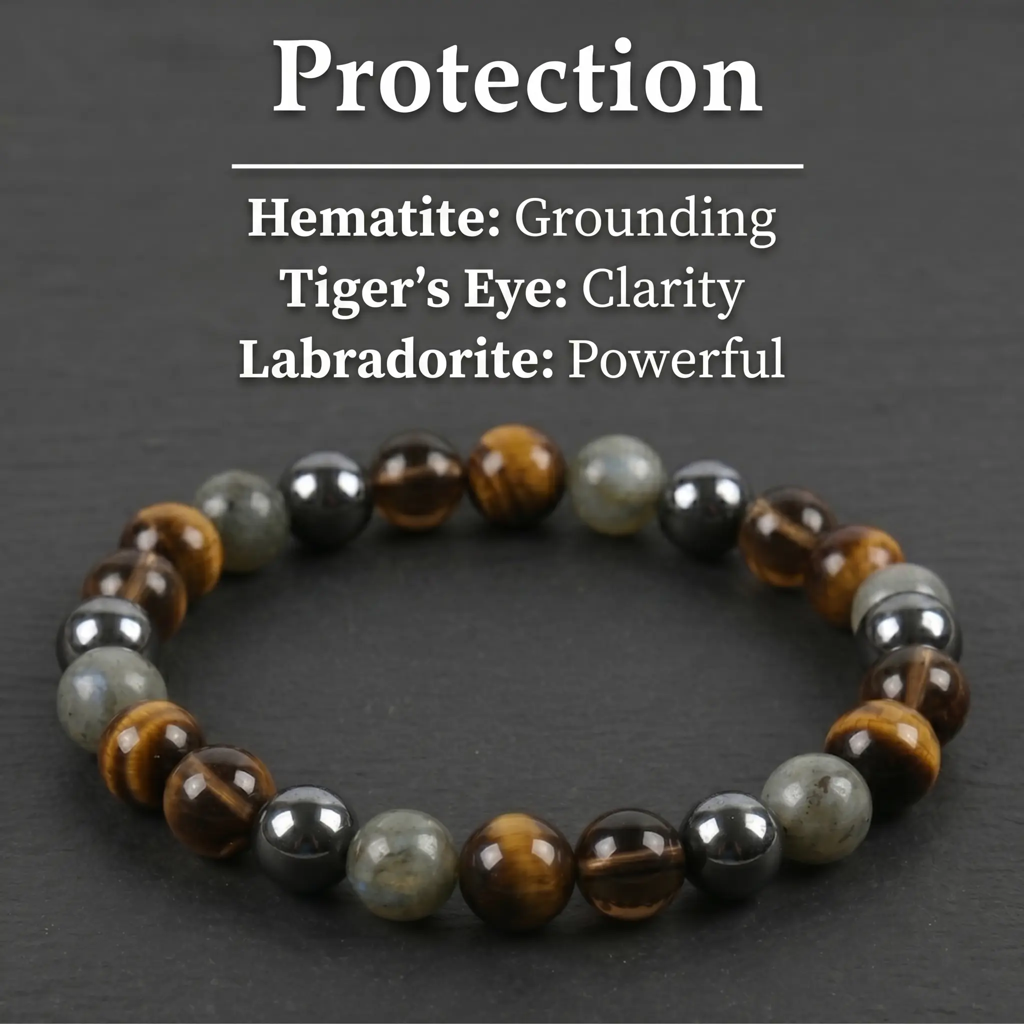8mm Tiger's Eye & Labradorite Protection Stretch Elastic Bracelet for Women & Men, Grounding Stone for Mental Clarity, Dissolve Negative Energy
