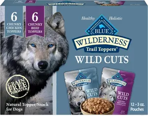 Blue Buffalo Wilderness Trail Toppers Wild Cuts Wet Dog Food Variety Pack High-Protein Grain-Free Chicken & Beef Flavors 12 Count 3-oz Pouches