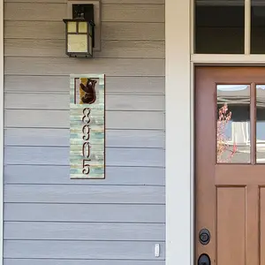 Wildlife Door Numbers Sign - Bear Cub Wooden House Number Plaque - Custom Home Address Sign - MA989825