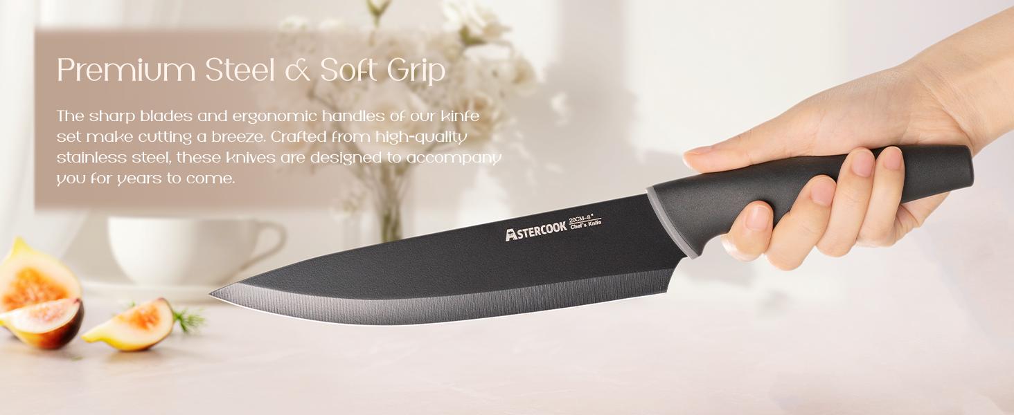 Astercook Kitchen Knife Set with Block, 17 PCS High Carbon Stainless Steel Sharp Serrated Steak Knives Set, Chef Knives, Bread Knife, knives set Astercook Kitchen Knife Set with Block, 17 PCS High Carbon Stainless Steel Sharp Serrated Steak Knives Set, Chef Knives, Bread Knife, knives set