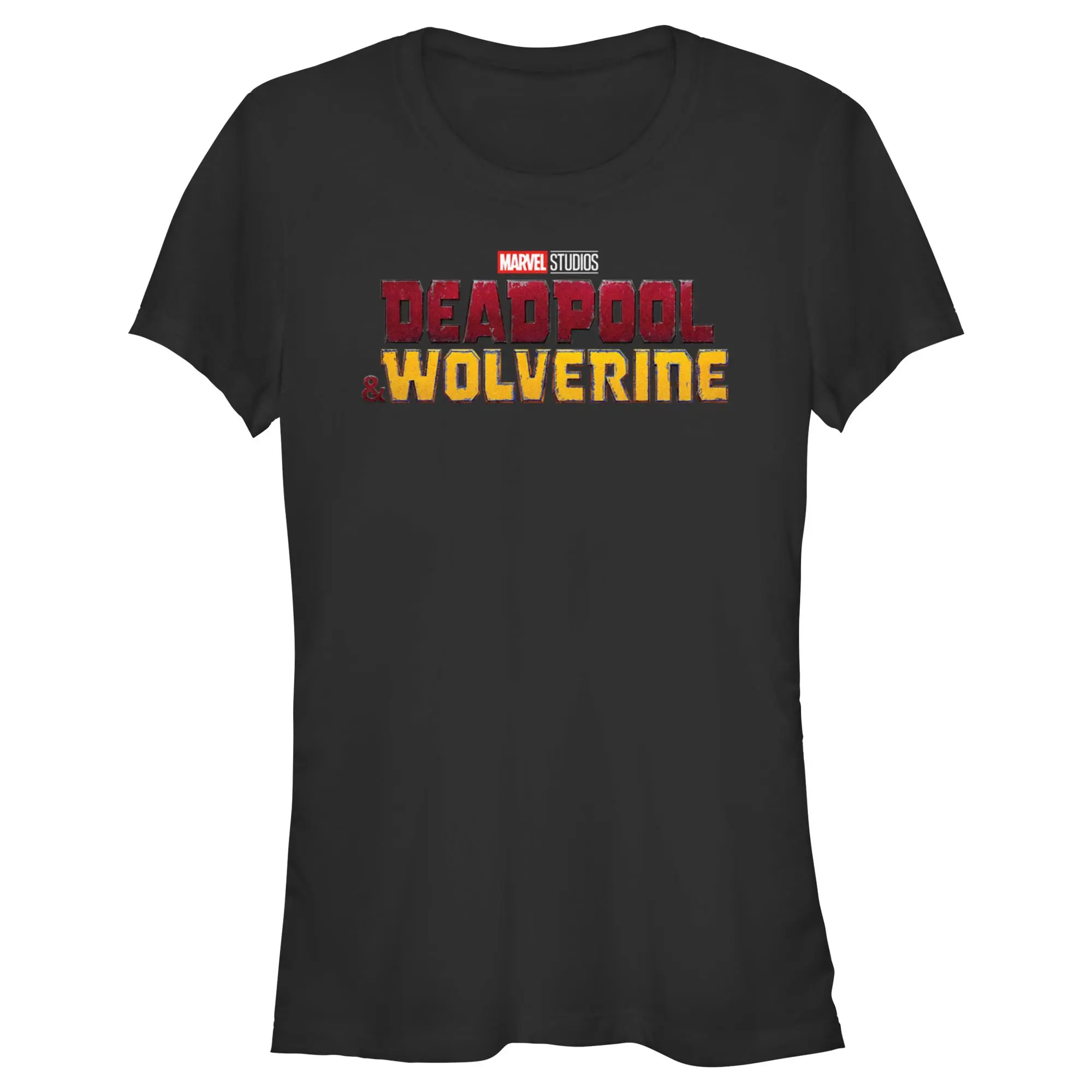 Women's Junior Short Sleeve Pull-On Marvel Deadpool & Wolverine Movie Official Logo Superhero Graphic T-Shirt, Women's Clothes, Machine Washable, Check Size Charts, Superhero Graphic Women's T-Shirts, Short Sleeves