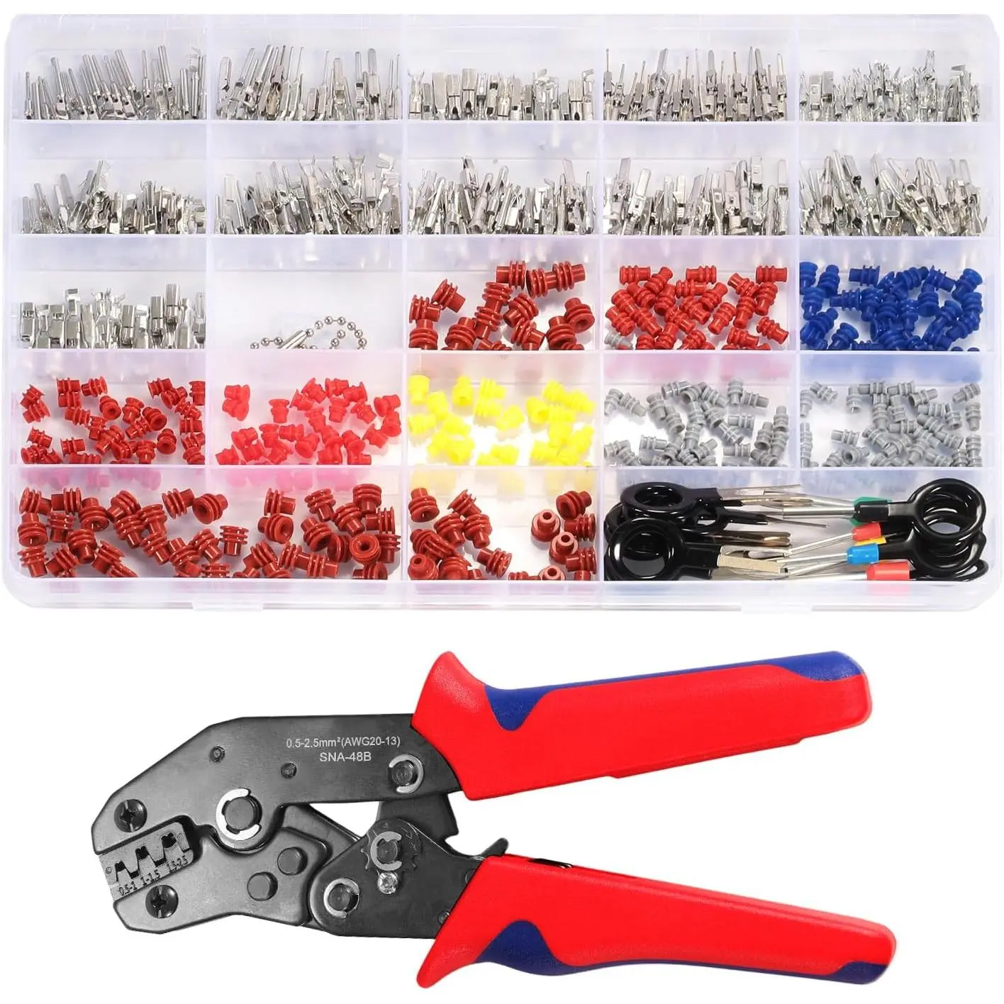 26 Types Automotive Pin Connector Kit With Wire Crimping Tool, 1/1.5/1.8/2.2/2.8/3.5mm Terminal Pins With Pin Removal Tool, For 22-14 AWG Molex Style Deutsch DELPHI AMP JST TYCO Connectors