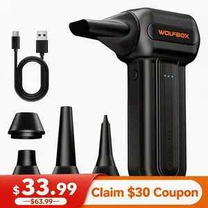 WOLFBOX Cordless Compressed Air Duster – Super Power Mini Blower, 3-Speed Adjustable, Rechargeable Air Duster for Computer, Keyboard, Car & Outdoor Cleaning (MF60/ MF100 / MF200)