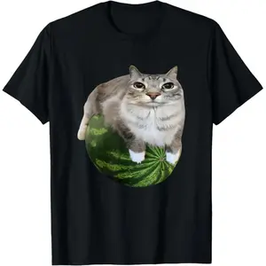 100% pure cotton watermelon cat funny cat pattern T-shirt fabric, unisex cotton casual streetwear