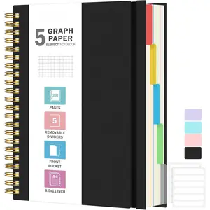 Graph Paper Notebook 8.5" X 11": 5 Subject Graphing Notebook with Removable Dividers, 300 Pages 100gsm Thick Spiral Grid Notebooks, 5x5 Graph Ruled Paper, Large A4 Math Journal for School Engineering