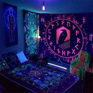 Creative Eagle Rune Pattern Fluorescent Tapestry for Room Decor, 1 Count Modern Stylish UV Blacklight Gothic Hanging Tapestry, Wall Hanging Decor for Home Living Room Bedroom Dormitory, Home Decor