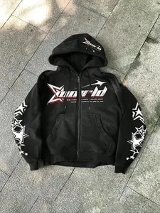 Tiktok Trendy Print Zip Hoodie, Cross Print Loose Hooded Sweatshirt, Casual Fitted Style for Fall & Winter, Daily & Home Comfort Wear