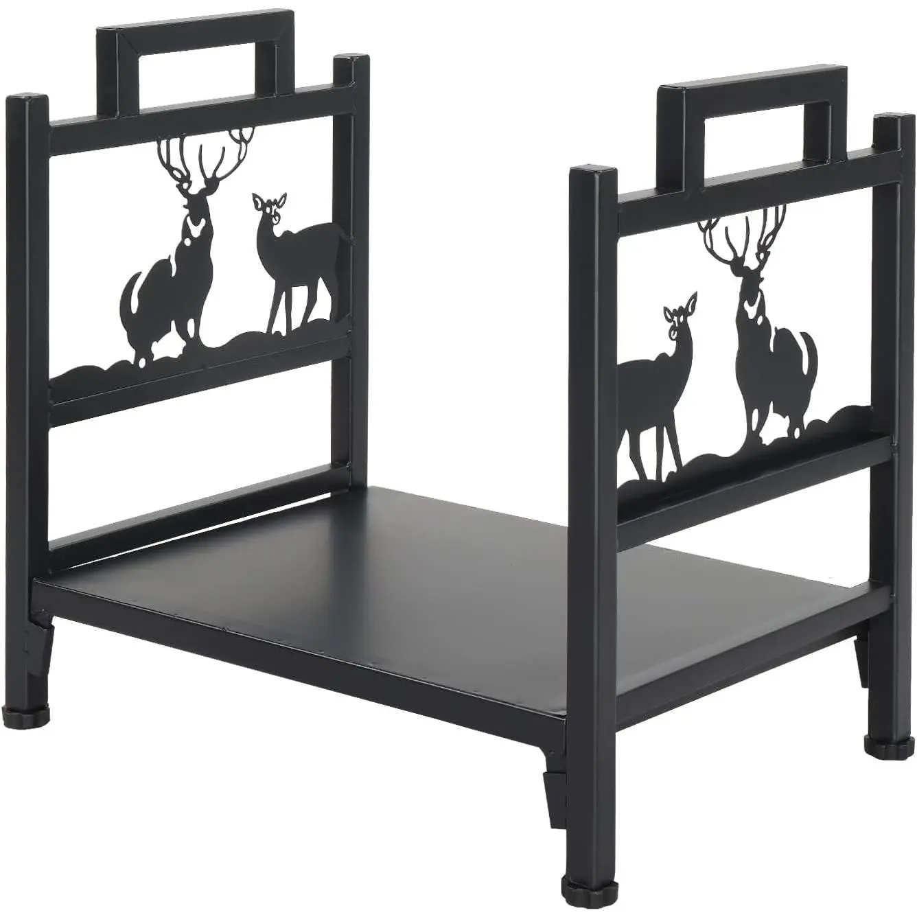 Small Iron Freestanding Non-Burning Firewood Log Rack, Elk Christmas Elements Black Wood Storage Holder, Organizer for Indoor Outdoor Fireplace Fire Stove Pit, Freestanding Firewood Racks, Non-Burning Firewood Racks