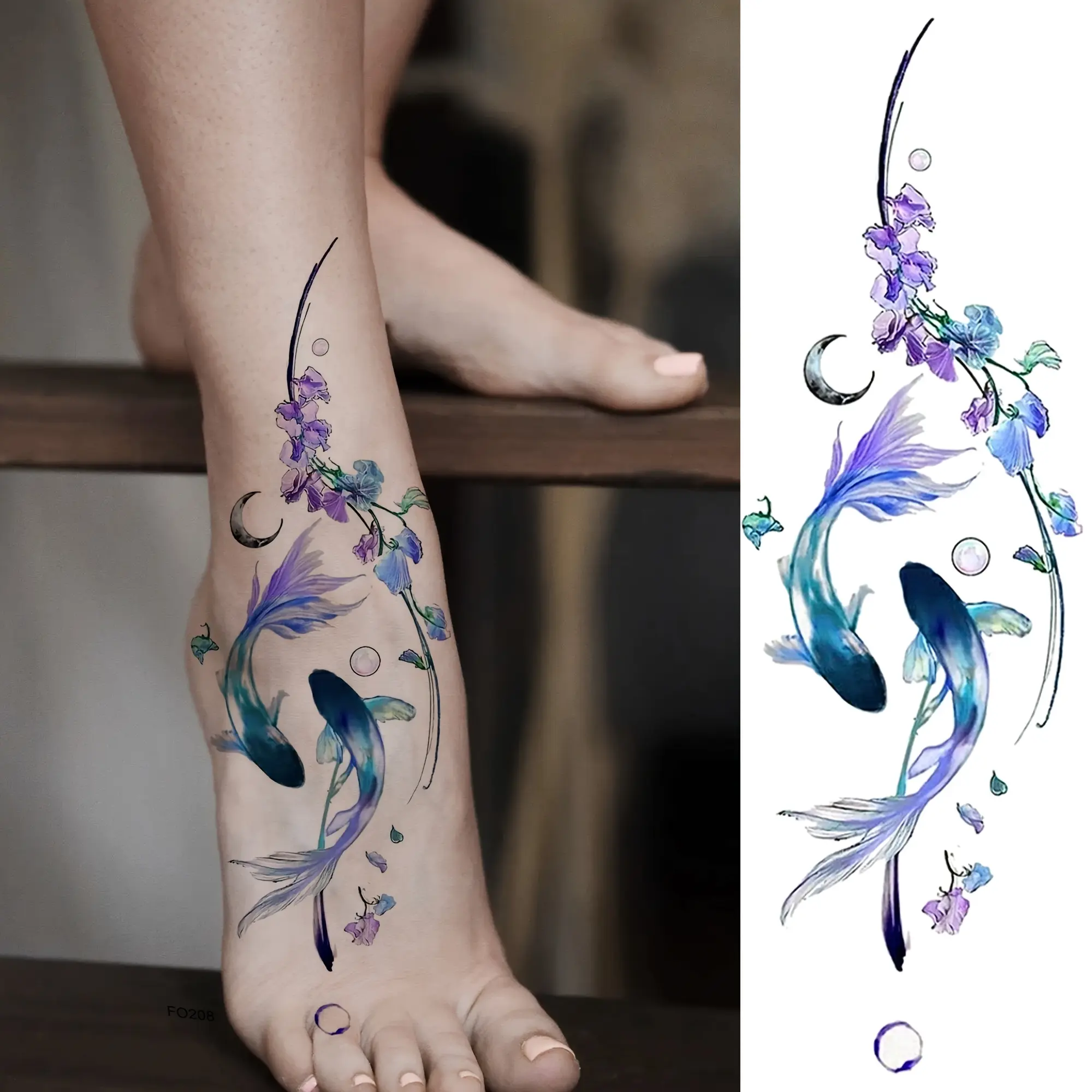 (6 Temporary Stickers with 3 Items & 3 Random Designs)Temporary Tattoos for Women Men Hands Finger Foot Neck Waist Legs Thigh Forearm Shank Half Sleeve Arm, Temp Fake Tattoo Stickers Waterproof Long Lasting Realistic Tatoos