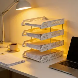 Desk Clutter Fix 4-Tier Tray for Efficient Workspace Organization Instant Setup Versatile for Offices Homes and Workspaces