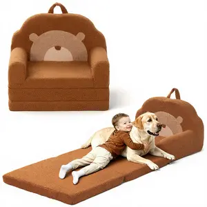 COMOMY 2 in 1 Toddler Couch, Kids Couch, Convertible Sofa to Lounger- Ideal for Napping, Reading, and Playing, Foldable Baby Soft Couch Chair for Boys and Girls Gift, Bear, Brown