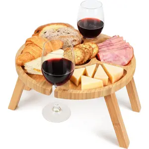 Portable Wine Picnic Table, Foldable Beach Table for Charcuterie, Decoration Picnic Essentials for Camping, Weddings, Concerts for Women, Wine Lovers(12.5" x 12.5")