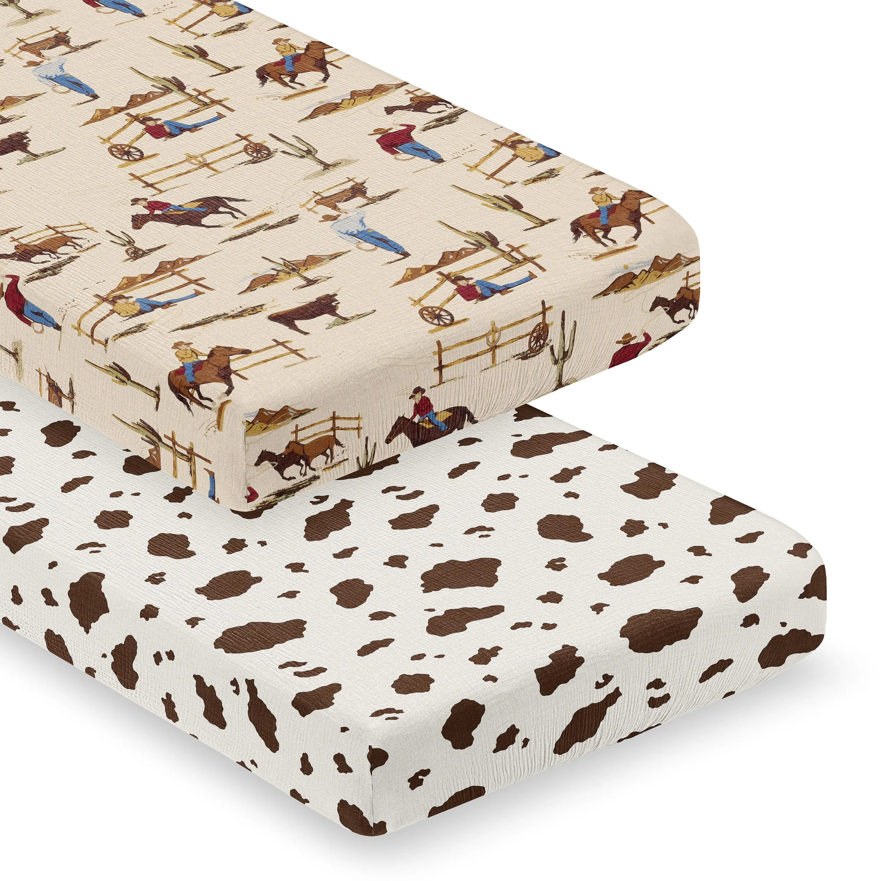 Sweet Jojo Designs 2-Piece Muslin Crib Sheets (Western Cowboy) for Baby Boys, Infant Nursery, Toddler Room - Standard Size 100% Cotton Sheet Set (Cow Print & Wild West, Southern Charm, Country, Horse)