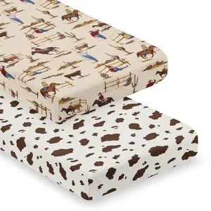 Sweet Jojo Designs 2-Piece Muslin Crib Sheets (Western Cowboy) for Baby Boys, Infant Nursery, Toddler Room - Standard Size 100% Cotton Sheet Set (Cow Print & Wild West, Southern Charm, Country, Horse)