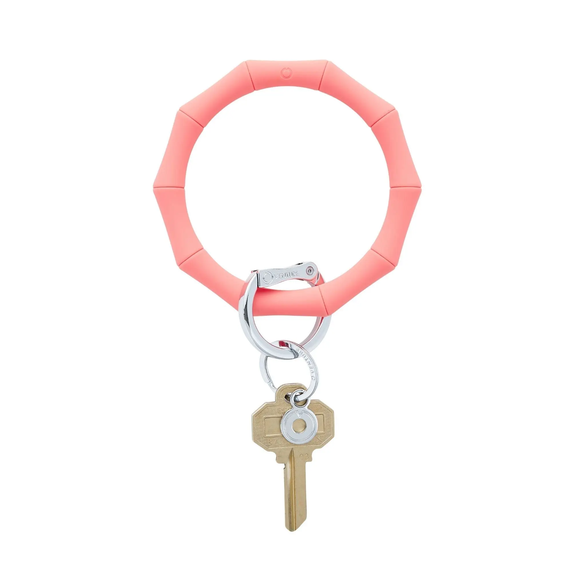 OVENTURE Silicone Big O® Key Ring Coral Reef Bamboo Pink Charm One Size Fits All Bracelet with Secure Locking Clasp for Keys Phone Wallet