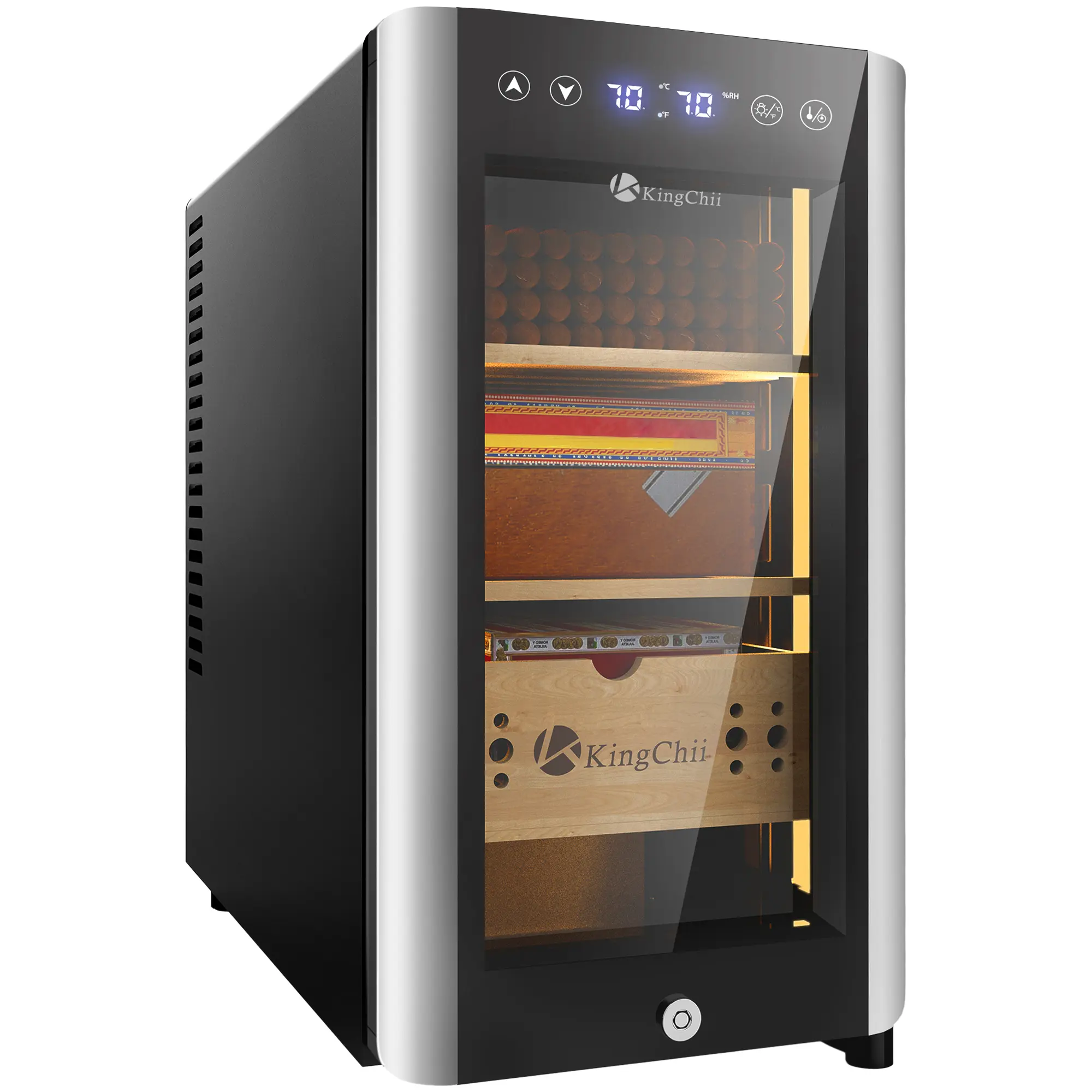 KingChii Pro 25L Electric Cabinet - Temperature and Humidity Control, Spanish Cedar Wood Shelves, Drawer, Hygrometer (Household Humidifier Appliance)
