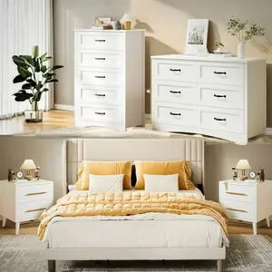 Gizoon Bedroom Furniture Set, Queen Bed Frame, 2 Nightstands, 5-Drawer Dresser & 6-Drawer Dresser for Large Bedrooms, Wooden Dresser Set, Bedroom Decor Ideas