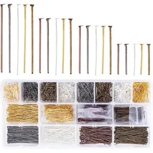 2000 count   Pins, 0.78/1.18/1.37/1.81 Inch Iron Flat  Pins Headpins  Making Beading Pins Metal End Headpins for Charm Beads DIY Earrings and Bracelets Making 5 Colors