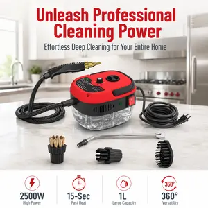 Multipurpose 2500W Steam Cleaning Machine, Lightweight Steamer with 4pcs Tools, Adjustable Steam Flow, Fast 15s Preheating, for Deep Cleaning Kitchen, Bathroom, Sofa and Windows