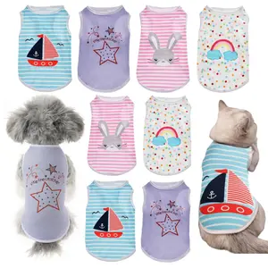 8 Pack Cute Cartoon Print Pet Shirts For Small Dog And Cat, Polka Dot & Stripe Sleeveless T-Shirts, Soft Breathable Pet Vests For Small Dogs & Cats