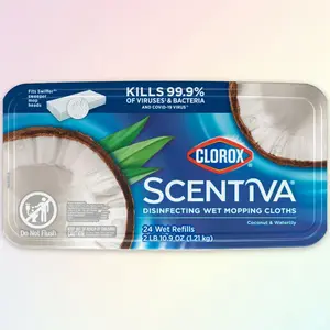 Clorox Scentiva Disinfecting Wet Mopping Cloths Coconut & Waterlily 24ct - Multi-Surface Disinfecting Cloths, Kills 99.9% Germs, Coconut Waterlily Scent, for Home Kitchen, 24 Count, Family Safe, Easy to Use