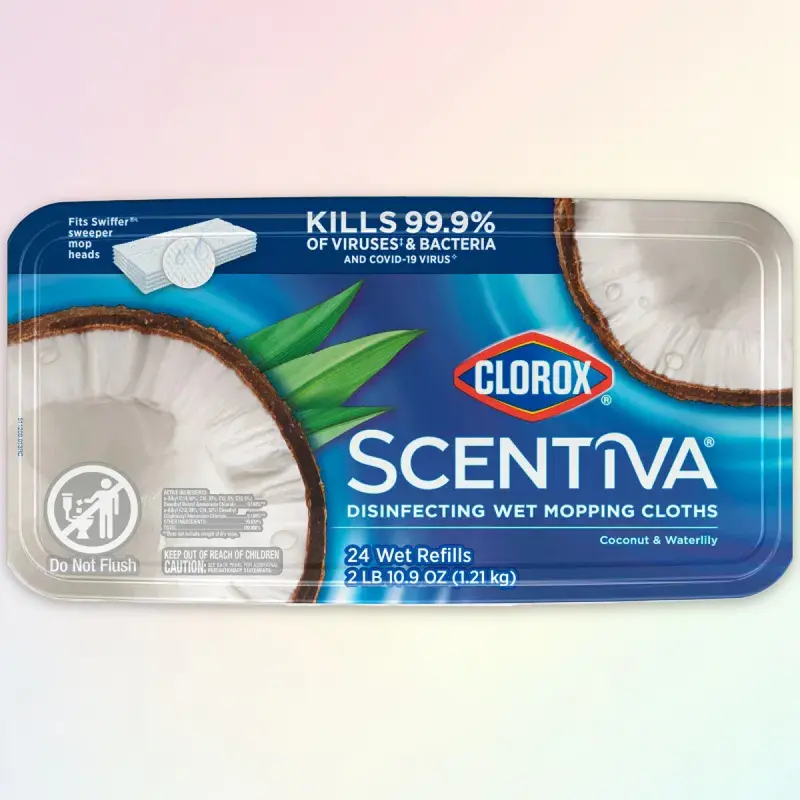 Clorox Scentiva Disinfecting Wet Mopping Cloths Coconut & Waterlily 24ct - Multi-Surface Disinfecting Cloths, Kills 99.9% Germs, Coconut Waterlily Scent, for Home Kitchen, 24 Count, Family Safe, Easy to Use