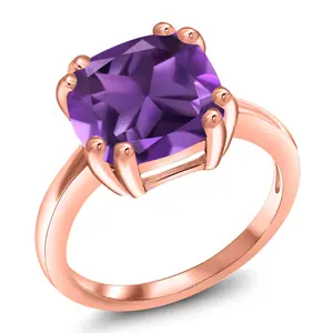 Gem Stone King 10MM Cushion Cut Gemstone Birthstone Double Prong Solitaire Ring for Women in 18K Rose Gold Plated Silver | Fine Wedding Anniversary Engagement Promise Ring | Available in Sizes 5 to 9