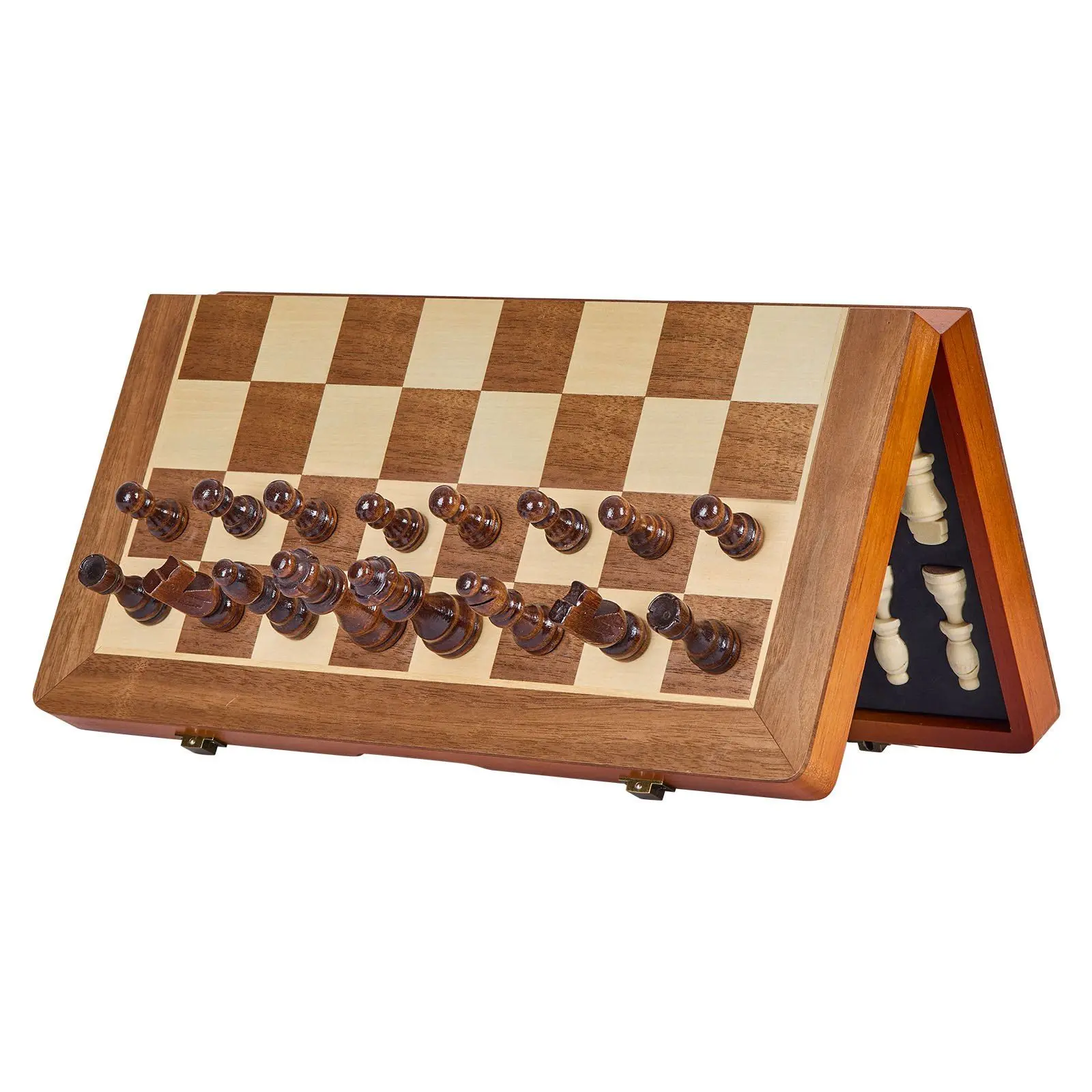 VEVOR Magnetic Wooden Chess Set, 15 inch 2-IN-1 Chess Checkers Game Set, Folding Chess Board Games for Adults Kids, 2 Queens Portable Travel Gift Chess Set for Tournament Professional Beginner