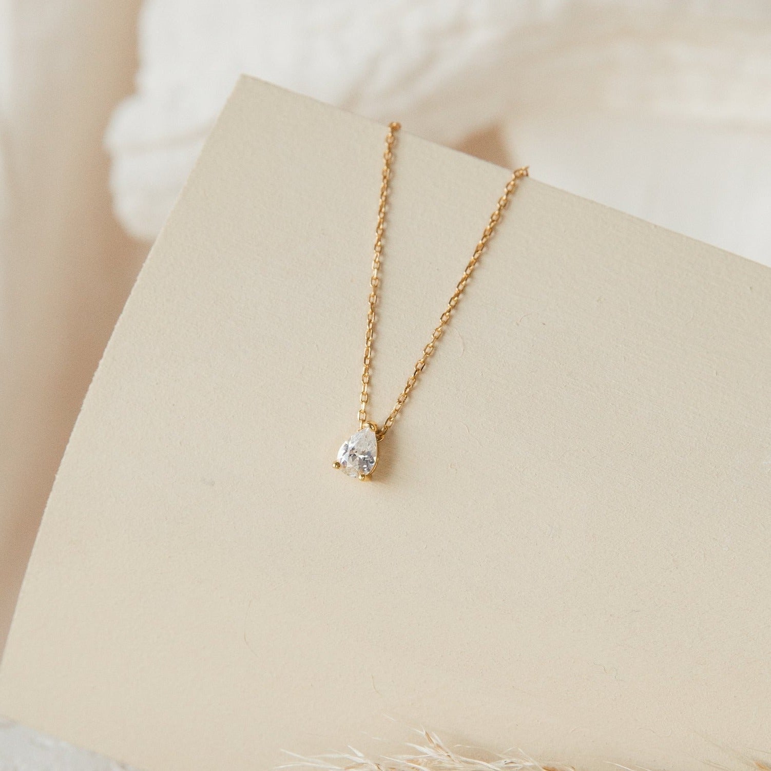 Rae Diamond Necklace by Caitlyn Minimalist - Dainty Teardrop Crystal Charm Necklace - Minimalist Wedding Jewelry - Perfect Gift for Her