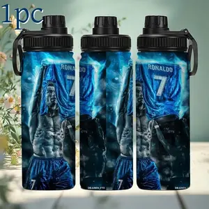 1pc 20oz Cristiano Ronaldo Theme Stainless Steel Water Bottle, Large Capacity Leakproof Insulated Outdoor Mug, Leak-Proof, Leak Resistant Tumbler, Ideal for Cycling Camping Gym, Stainless Steel Flask, Stainless Steel Drinkware