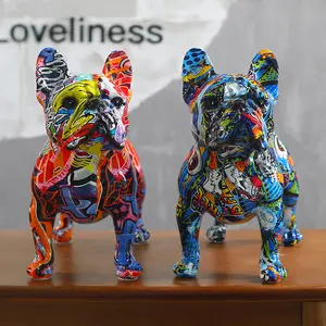 Creative Colorful Bulldog Resin Craft Ornament for Living Room, Office, Entryway, Desktop, Home Decor