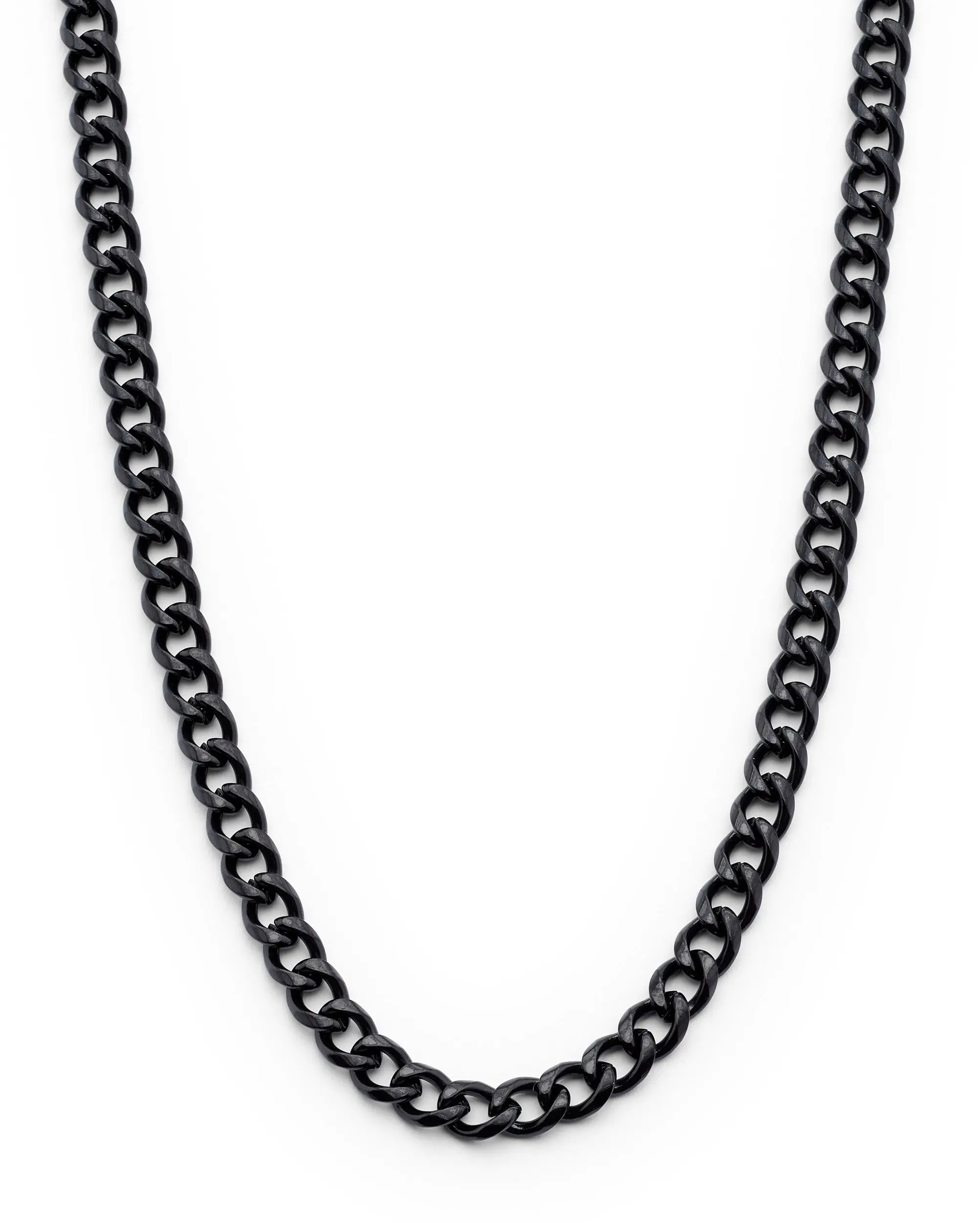 Men's Minimalist Black Stainless Steel Curb Chain Necklace, 4mm Thickness, 24" Length, Minimalist Chain Necklace