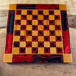 Black Onyx/Red Lava Cherry Wood Chess Board (INCLUDES PIECES) Black Onyx/Red Lava Cherry Wood Chess Board (INCLUDES PIECES)