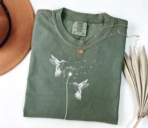 Cute Dandelion Hummingbird Shirt, Comfort Colors Tee for Nature Lovers, Soft Cotton Crewneck with Beautiful Hummingbird and Dandelion Design, Trendy Graphic T-shirt, Custom Printed Gift Idea for Women, Stylish Casual Top for Outdoor Enthusiasts