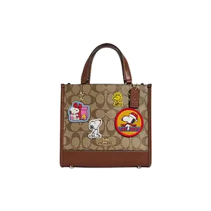 COACH x Peanuts Snoopy Dempsey 22 Tote Bag for Women – Classic Monogram Brown Leather