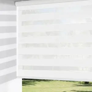 Cordless Zebra Blinds for Windows, Dual Layer Free-Stop Light Filtering Window Roller Shades, Pull Down Privacy Zebra Shades for Home, Office, Bedroom, Door (34" W x 72" H, White)