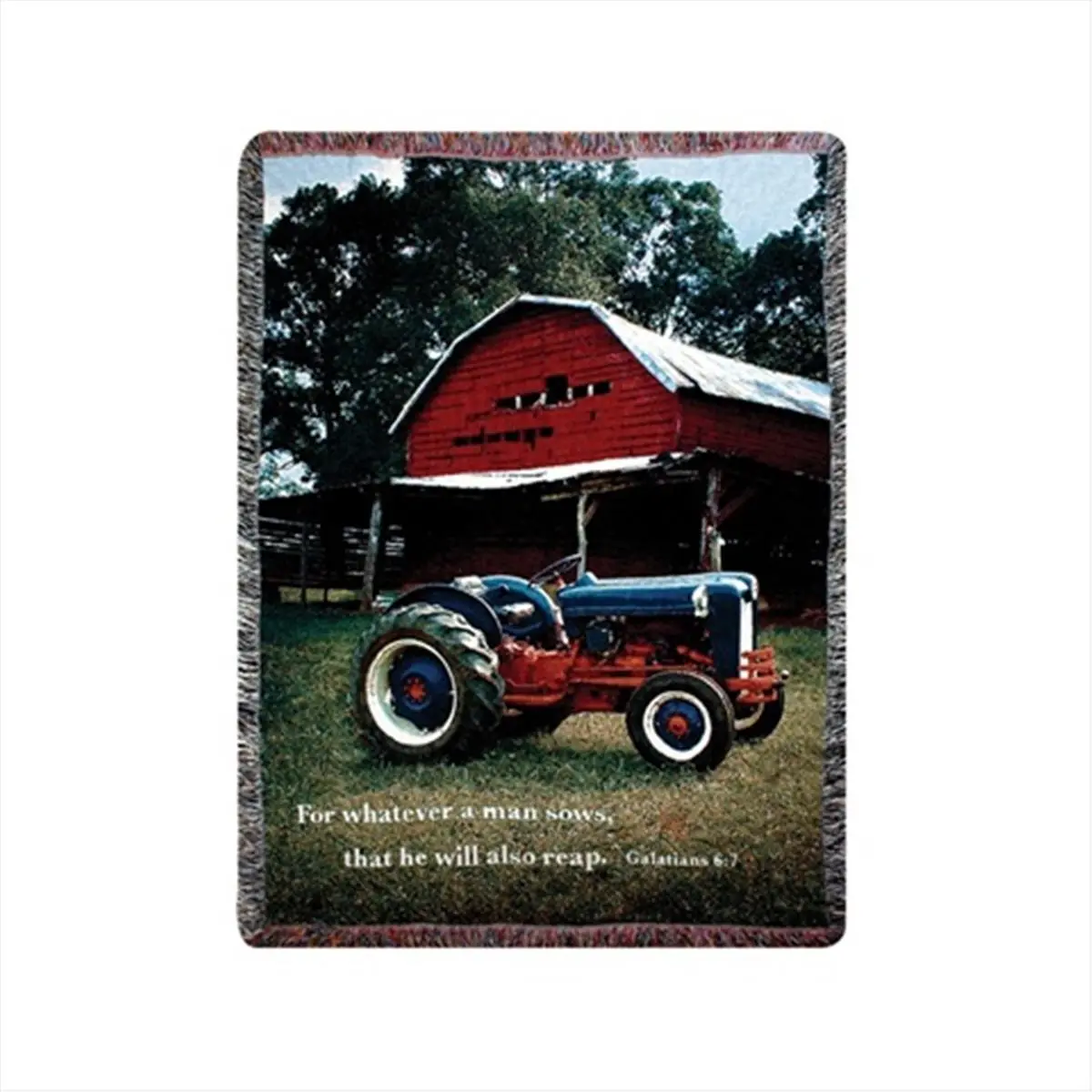 212 MAIN Cotton Jacquard-Woven Graphic Throw Blanket - 50x60 in, Mill Spring Farm Landscape, Bible Verses, Vintage 1950s Tapestries, Cotton Blankets, Wall Decor, Home Textile, Durable Country Theme, Machine Washable, Tumble Dry