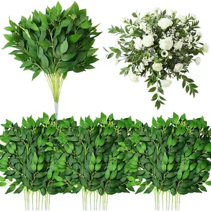 40 count Italian Ruscus Greenery Stems Bulk 21.6'' Artificial Faux Silk Greenery Leaves Garland Branches for DIY Wedding Arch Bouquet Vase Filler Table Centerpieces  Decor (Green)