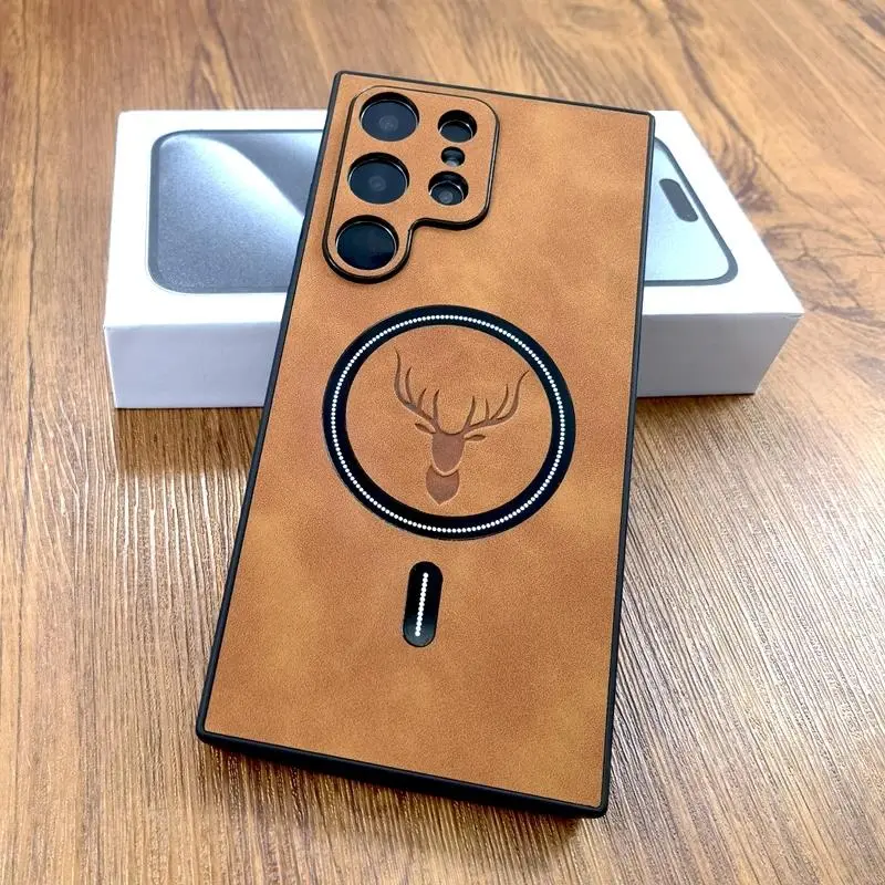 Luxury Leather Case For Samsung Galaxy S26 S25 S24 S23 S22 S21 Ultra Plus FE Note 20 S 24 23 Cover  For Magsafe Wireless Charge