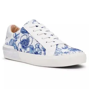 Betsey Johnson White Platform Sneakers with Blue Crystal-Inspired Detailing for Everyday Wear and Brunch Outings